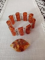 Rare, old cast amber bracelet and cast amber brooch / pin - for Mother's Day!