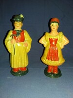 Pair of antique Jászkunság folk costume ceramic figurines, 2 figurines 27 cm / each, perfect according to pictures