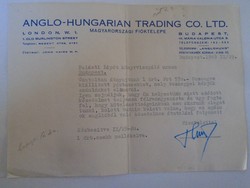 D198320    Régi irat  -  Anglo-Hungarian Trading Co. LTD  - London  Budapest   1949