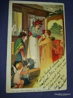 Antik Bécs jelenetes képeslap 1900 XI .12.francia üzenettel magyar a képek szerint