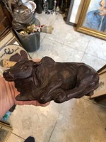 Tehén szobor fából, indiai, 19x10x8 cm-es nagyságú alkotás.7699