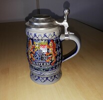 Bavarian ceramic beer mug with tin lid, convex pattern, 0.5 l