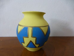 Retro kék-sárga kerámia váza