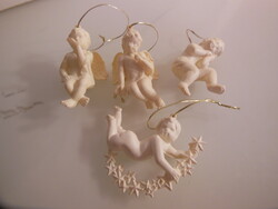 Christmas tree decoration - 4 pcs - 8 x 5 cm - extra sweet angels - old - solid - plastic - German - perfect