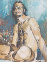 Endre Scholtz: seated male nude