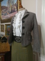 Hollóházi 152 Tweed Spencer, Short Blazer, Houndstooth Wool Fabric, Jacket