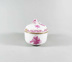 HERENDI, LILA APPONYI MINTÁS CUKORKÁS DOBOZ, KÉZZEL FESTETT PORCELÁN 10.0 CM, HIBÁTLAN! (J326)