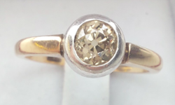 147T.1Ft-ról Antik Magyar Briliáns 0,75 Ct Button gyűrű 14k arany 4,3g Cognac színű kővel  17es