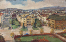 Transylvanian painter: Cluj-Napoca, Hunyadi square with the theater