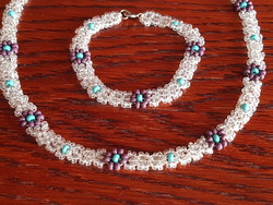 String pearl jewelry set, necklace + bracelet