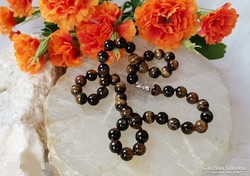 Real room. Double eye (tiger eye and hawk eye) necklace, 8 mm, topaaa quality