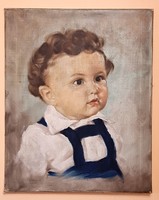 Antik biedermeier kisfiú portré festmény