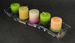 1O197 marked villeroy & boch glass candle holder with candles