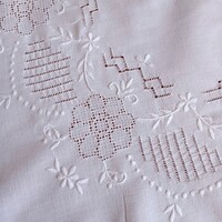 Snow-white, white embroidered tablecloth, 82 cm in diameter