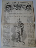 S0573 Gróf Batthyany Lajos szobra - fametszet és cikk -1867-es újság címlapja