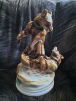 Zsolnay porcelán figura Birkózó medve pár