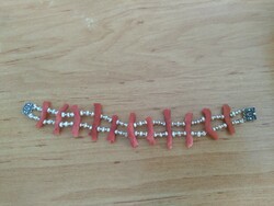 Real natural red coral + .925 Silver + term. Pearl bracelet/anklet