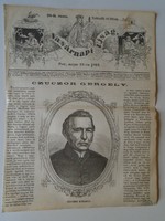 S0602 CZUCZOR Gergely -költő -  Andód  - fametszet és cikk-1861-es újság címlapja