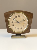 Mom retro desktop mechanical alarm clock in wooden case on metal legs