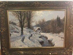 Walter Moras  Schlittenpartie an einem sonnigen Wintertag 80X120 oil on canvas