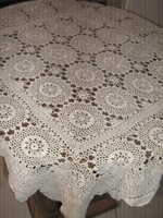 Beautiful antique hand-crocheted ecru tablecloth with art nouveau features