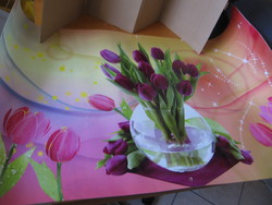 Kétoldalas nagy műanyag falvédő tulipános és kávézós