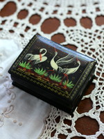Hand-painted varnished wooden box depicting storks, box, jewelry holder