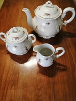 Zsolnay flower patterned teapots and small plates