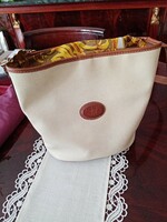 Fashionable, elegant, silk-lined women's shoulder bag - cream-brown --- combined with leather