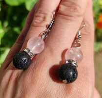 New rose quartz, lava stone earrings