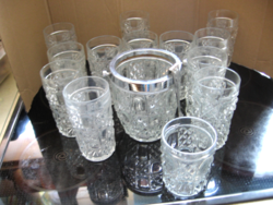 Retro soda, cocktail glass set 10+3+1 and ice bucket with tongs