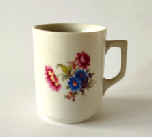 Old Zsolnay porcelain mug with spring flower bouquet pattern from the 1930s