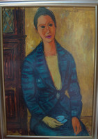 Tibor Vöröss (1911-1999): woman in blue dress