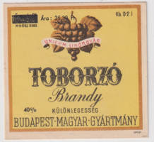 Toborzó Brandy címke (Unicum likőrgyár)