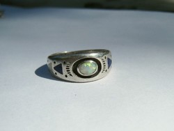 Silver Navajo ring with opal and lapis lazuli inlays