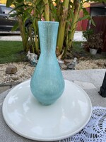 Retro ritkább türkisz kék  váza repesztett Gyönyörű  Fátyolüveg fátyol karcagi berekfürdői üveg