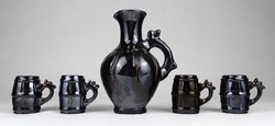 1O492 old black ceramic drink offering set