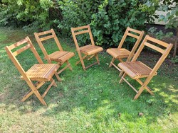 Régi vintage 5 db összecsukható fa kerti szék kerti bútor