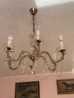 Mária Theresa-style 6-arm crystal chandelier with two matching wall arms