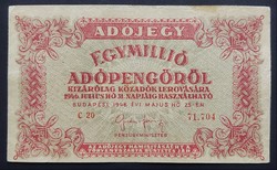 Egymillió Adópengő 1946, VF+, sorszámos