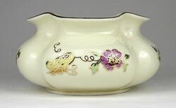 1O367 zsolnay butter-colored fluted porcelain vase with butterflies