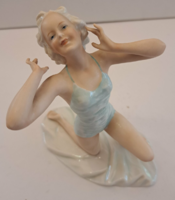 Schaubach Kunst ritka, hibátlan porcelán figura, Strandoló nő