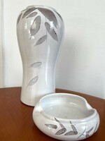 Jelzett Lignifer kerámia váza és tálka, retro iparművészeti szett