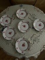 Apponyi Herend pink cake plates with purple pattern 6 pcs