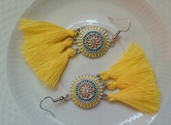 Lemon yellow tassel earrings
