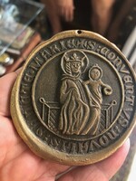Szent Mária emlékérme bronzból, XIX. századi ritkaság, 7 cm-es
