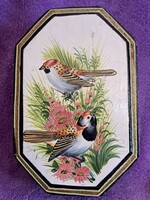 Antique lacquer box with birds, lacquered wood gift box 4 (m4143)
