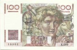 100 frank francs 1954 Franciaország 1. kötegben hajlott