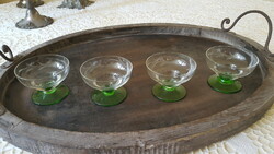 4 Pcs. Old green stemmed, incised short drink glass