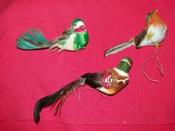 Régi Iparművész madártollból készült madár dekor akár karácsonyfadísz figurák 3 db a képek szerint